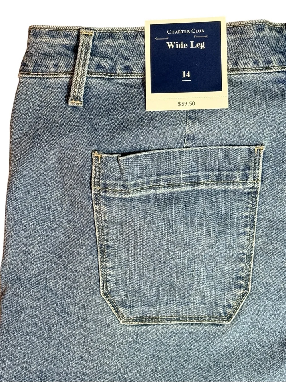 NWT Charter Club Wide Leg Crop Jeans Size 14 Light Wash Cropped Denim